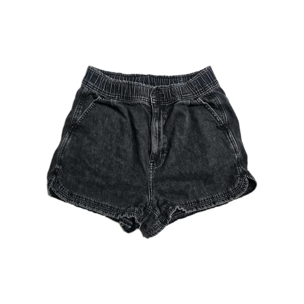 American Eagle Women's Denim Shorts Mom‎ Short  4 Black  Stretch Waist Ruffled